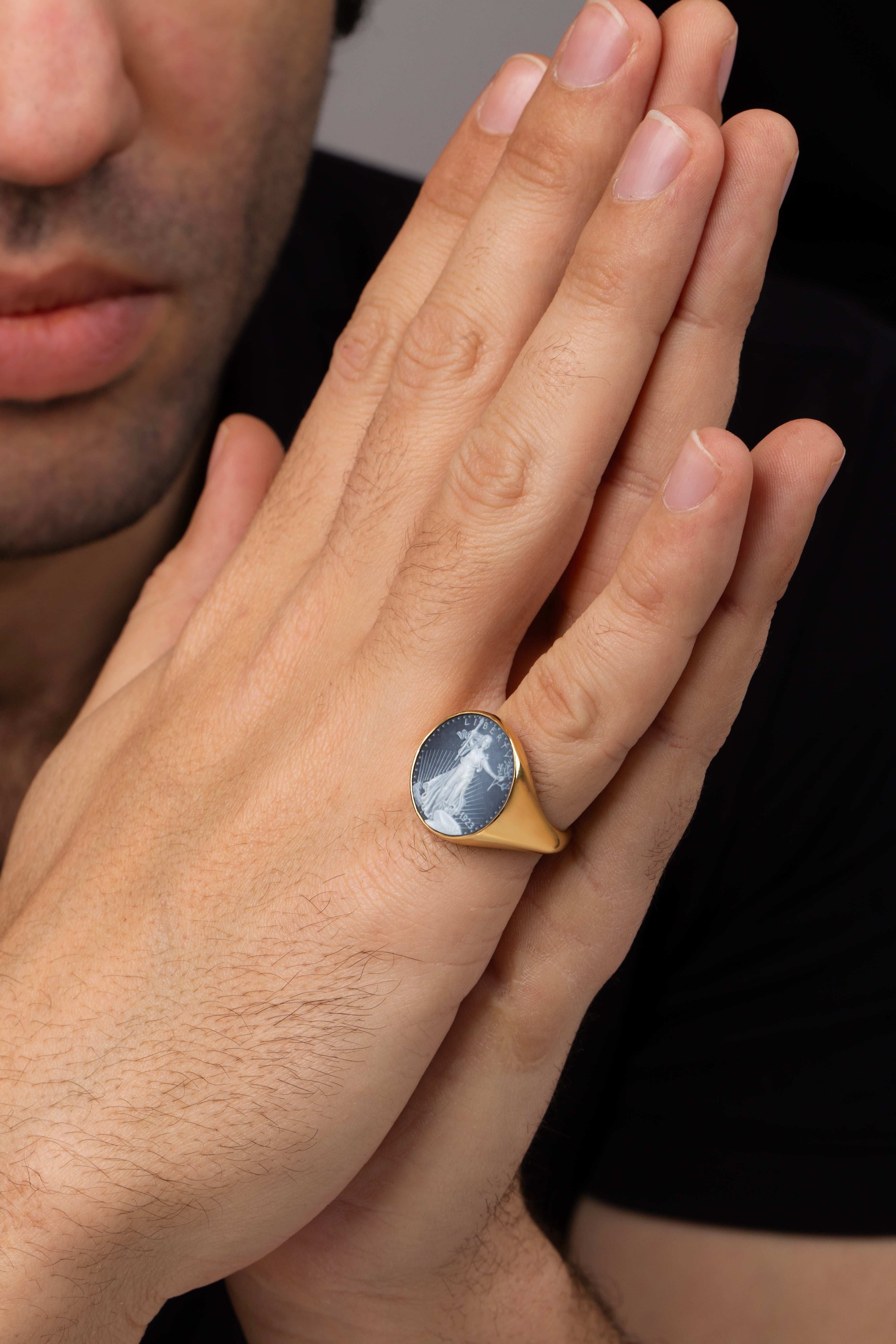 SARDONYX AMERICAN EAGLE COIN RING