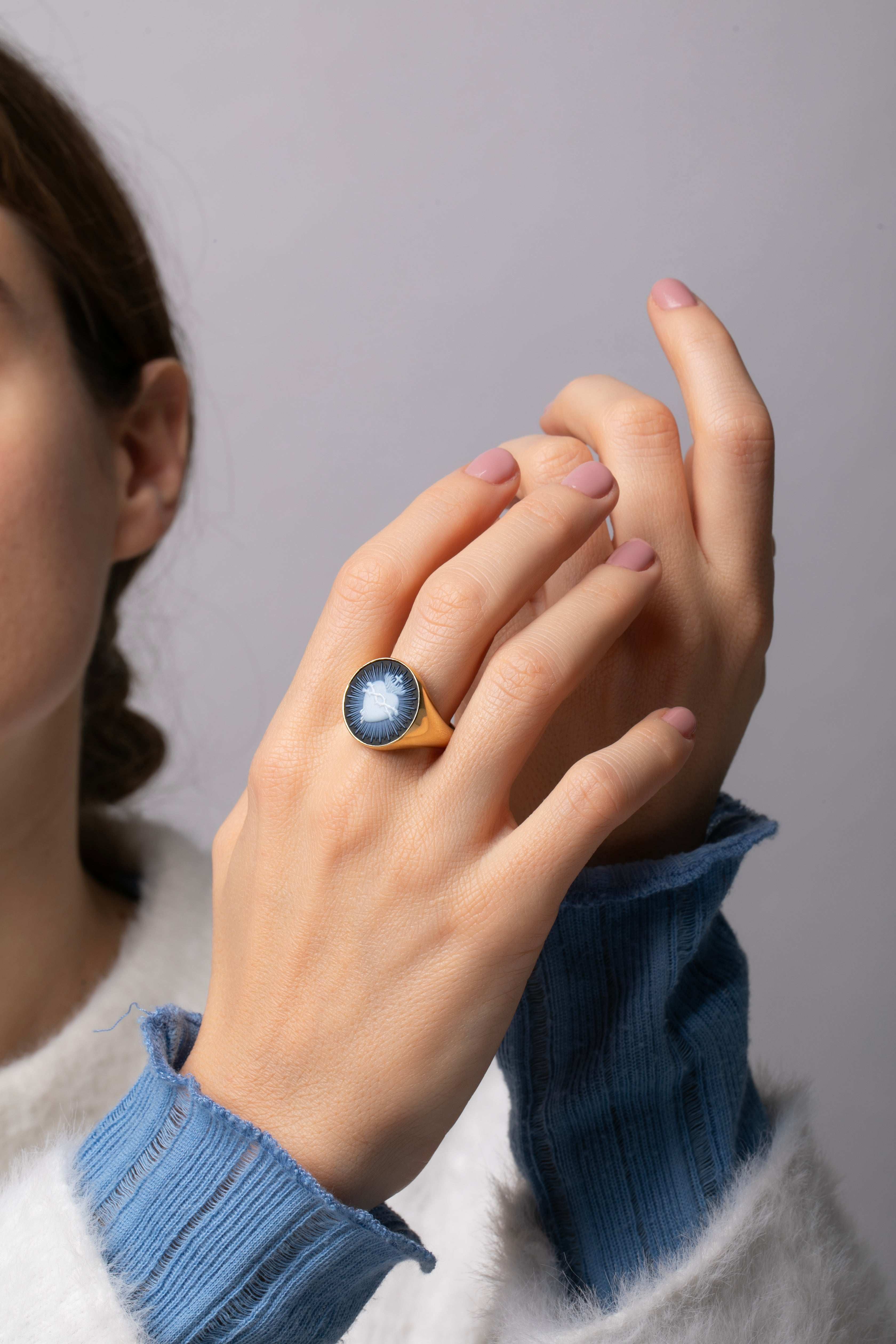 SARDONYX SACRED HEART RING