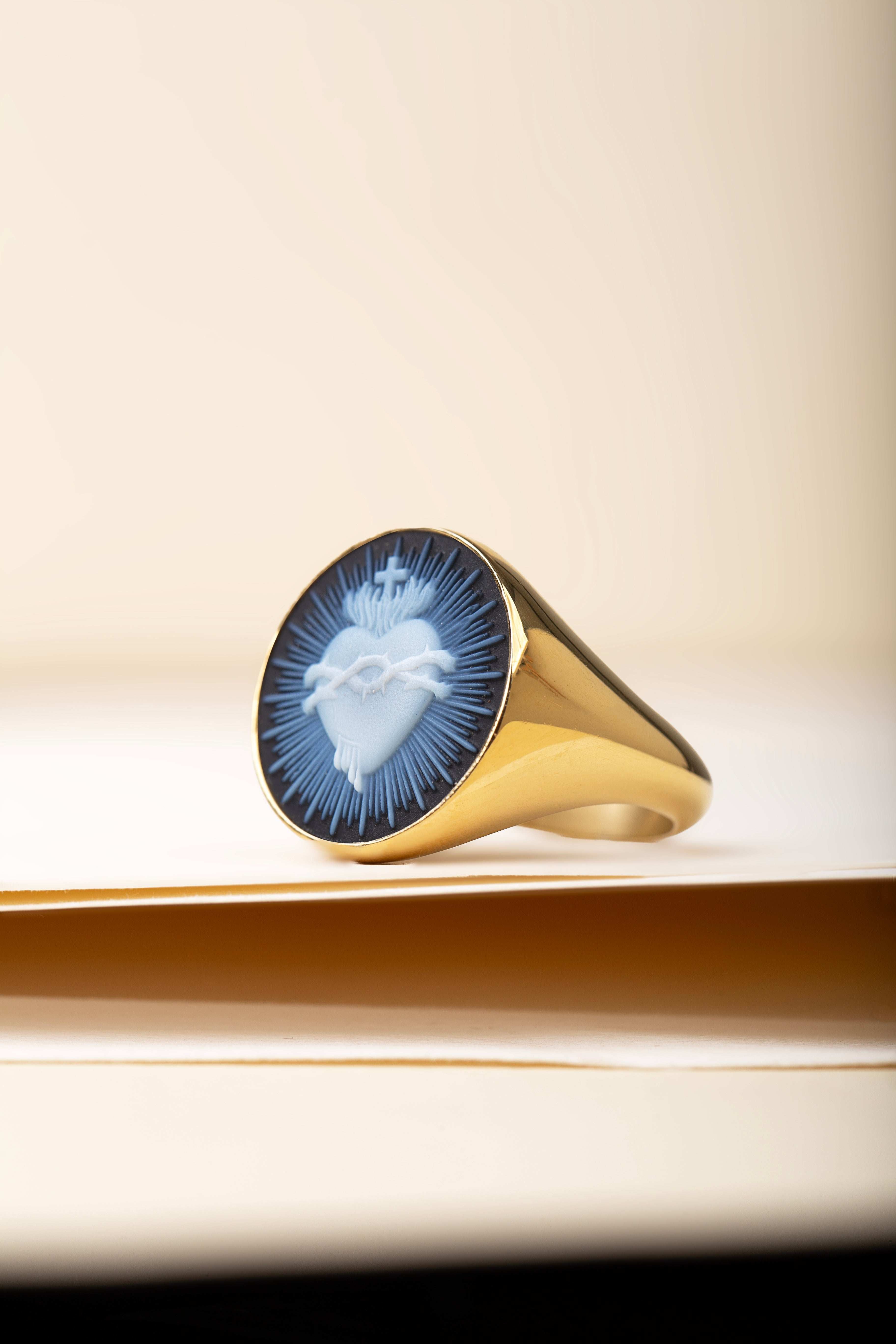 SARDONYX SACRED HEART RING