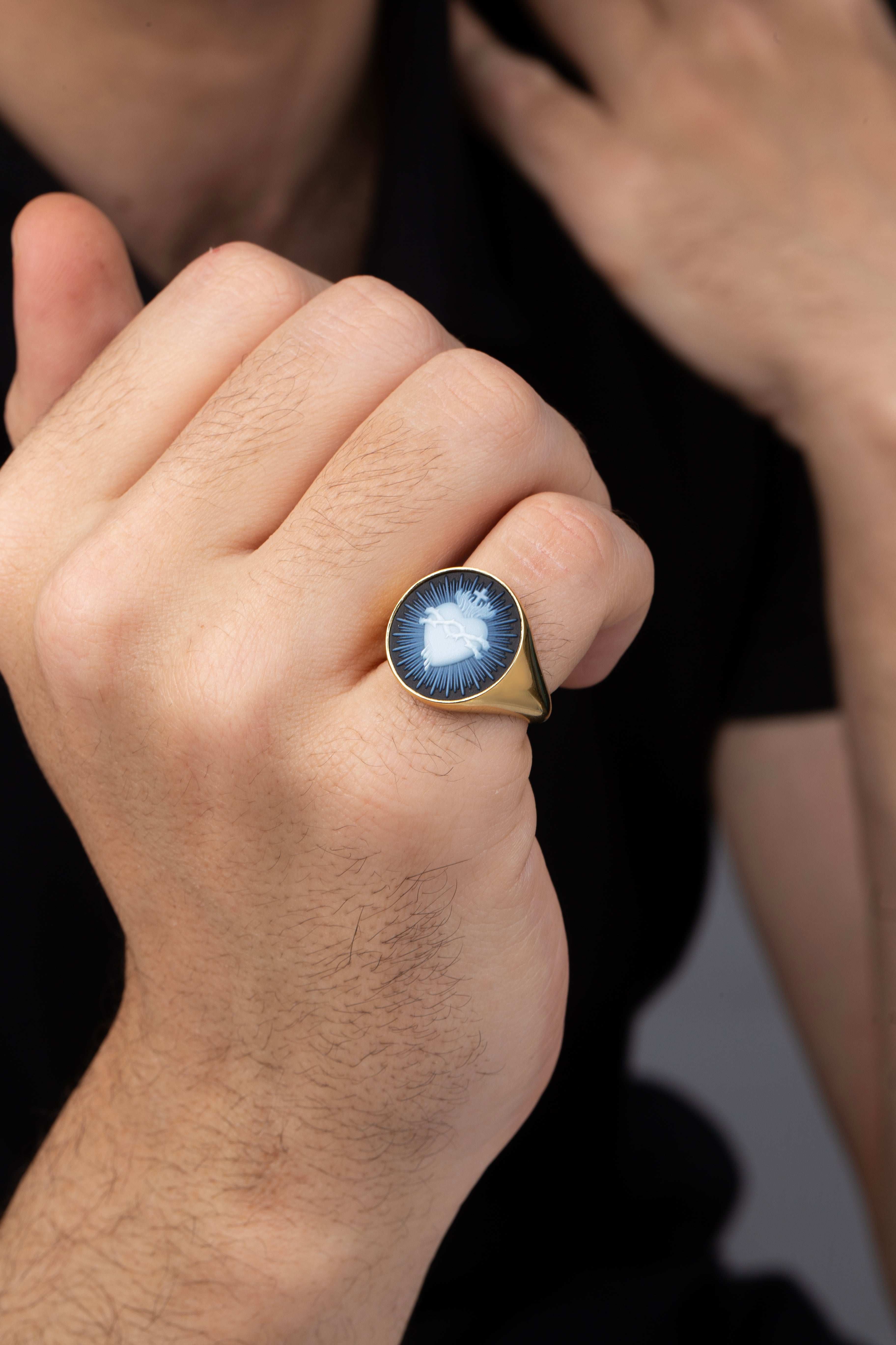 SARDONYX SACRED HEART RING