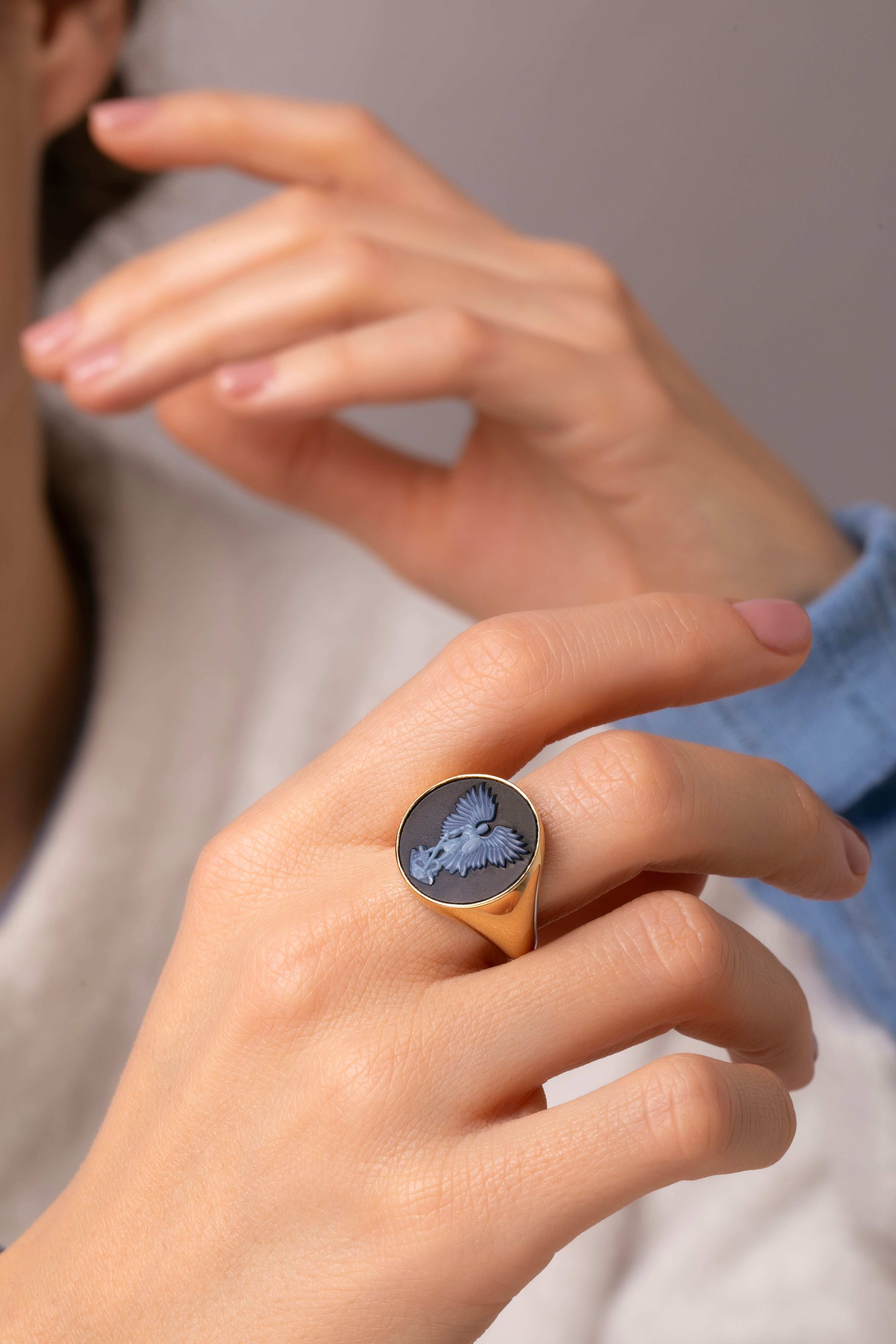 SARDONYX MICHAEL ARCHANGEL RING