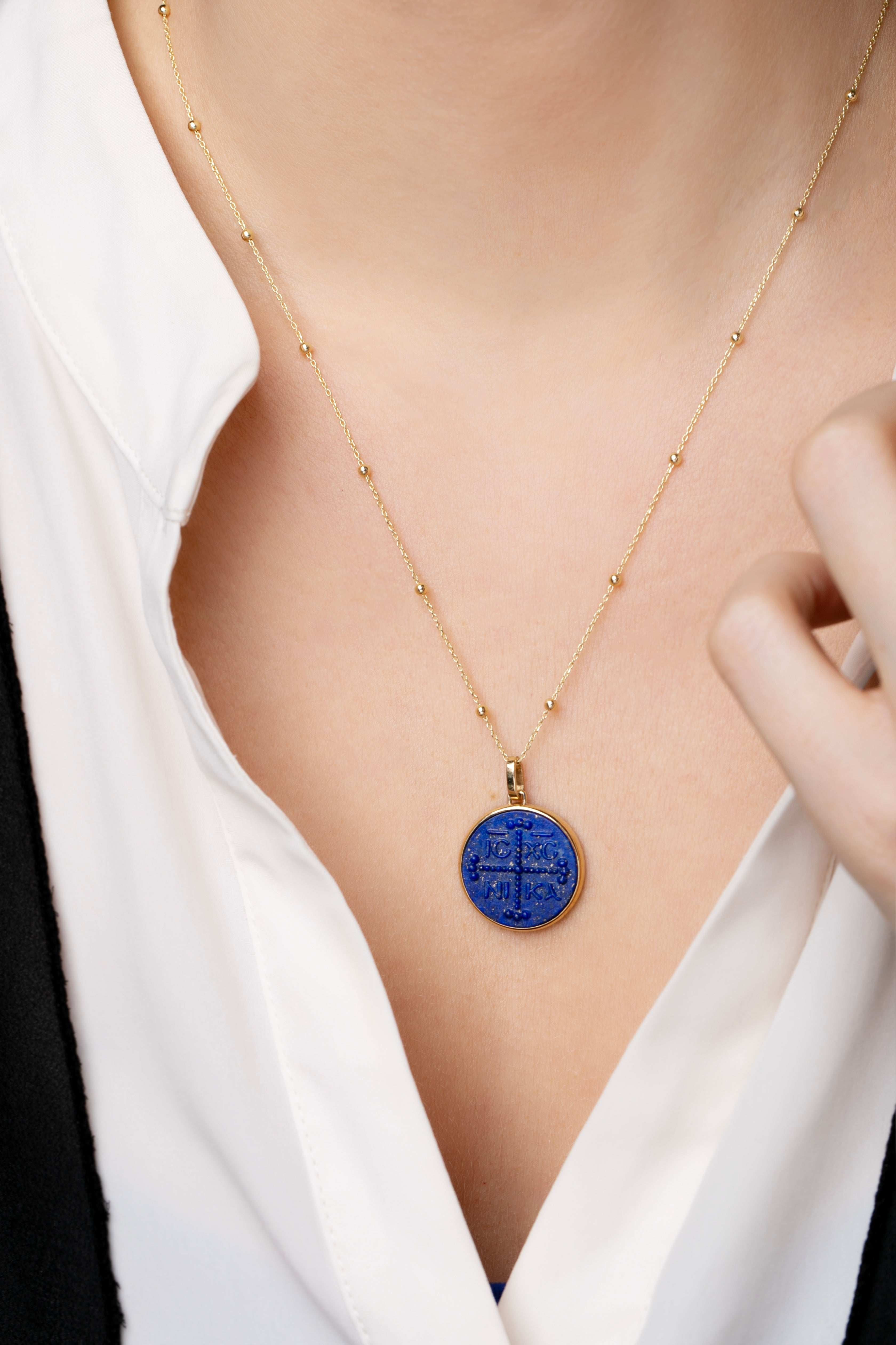 LAPIS LAZULI ICXC NIKA CROSS NECKLACE