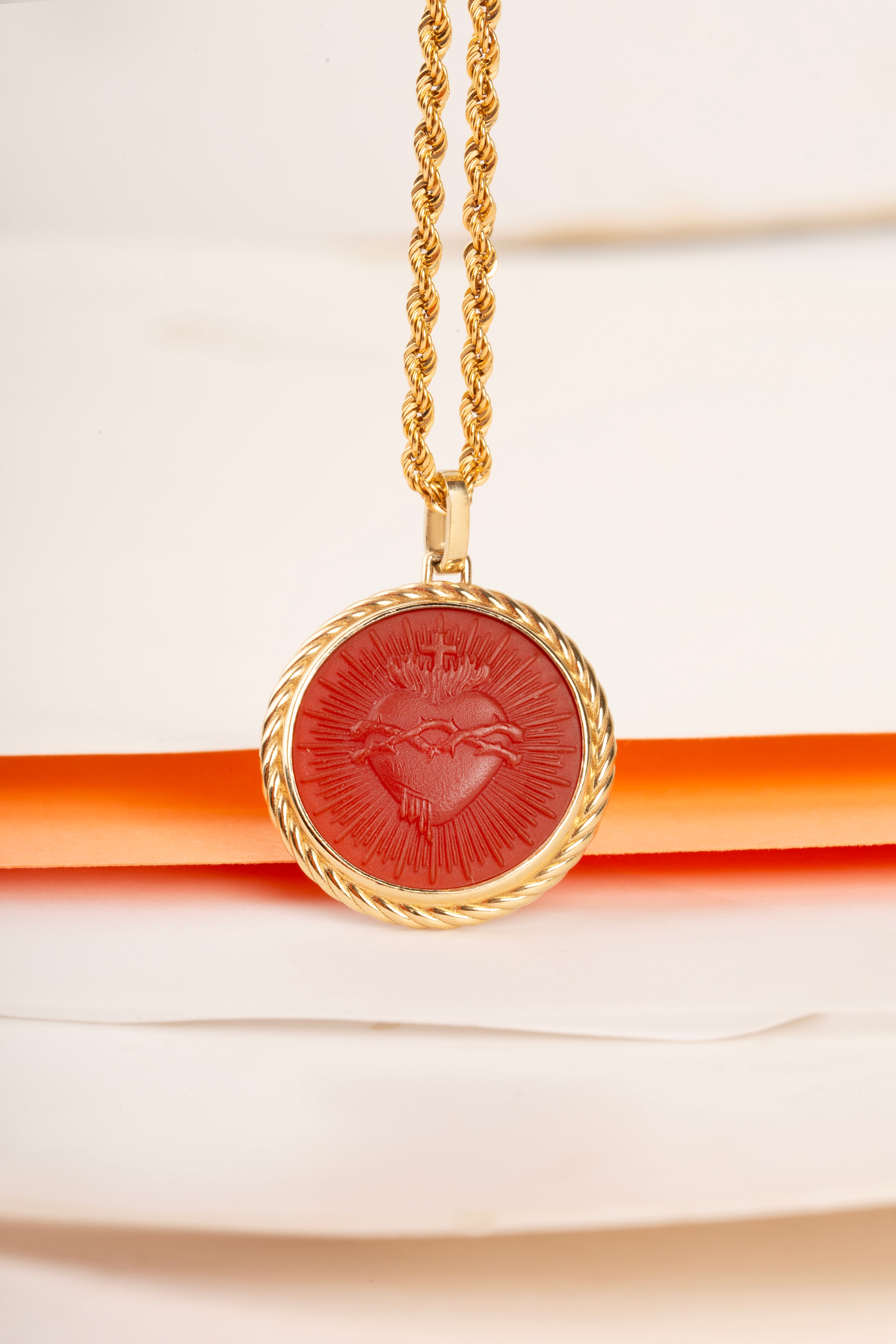 CARNELIAN SACRED HEART NECKLACE