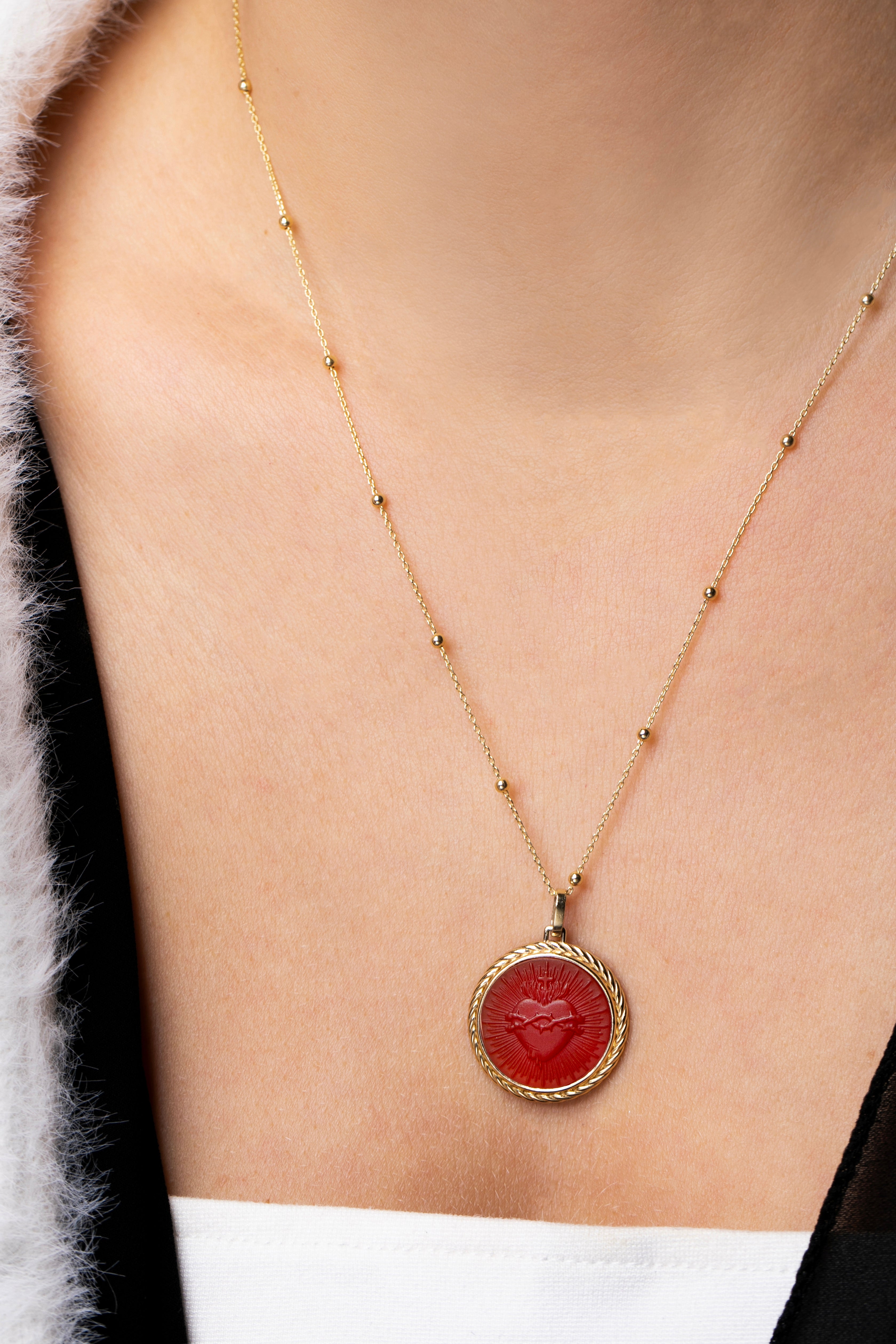 CARNELIAN SACRED HEART NECKLACE