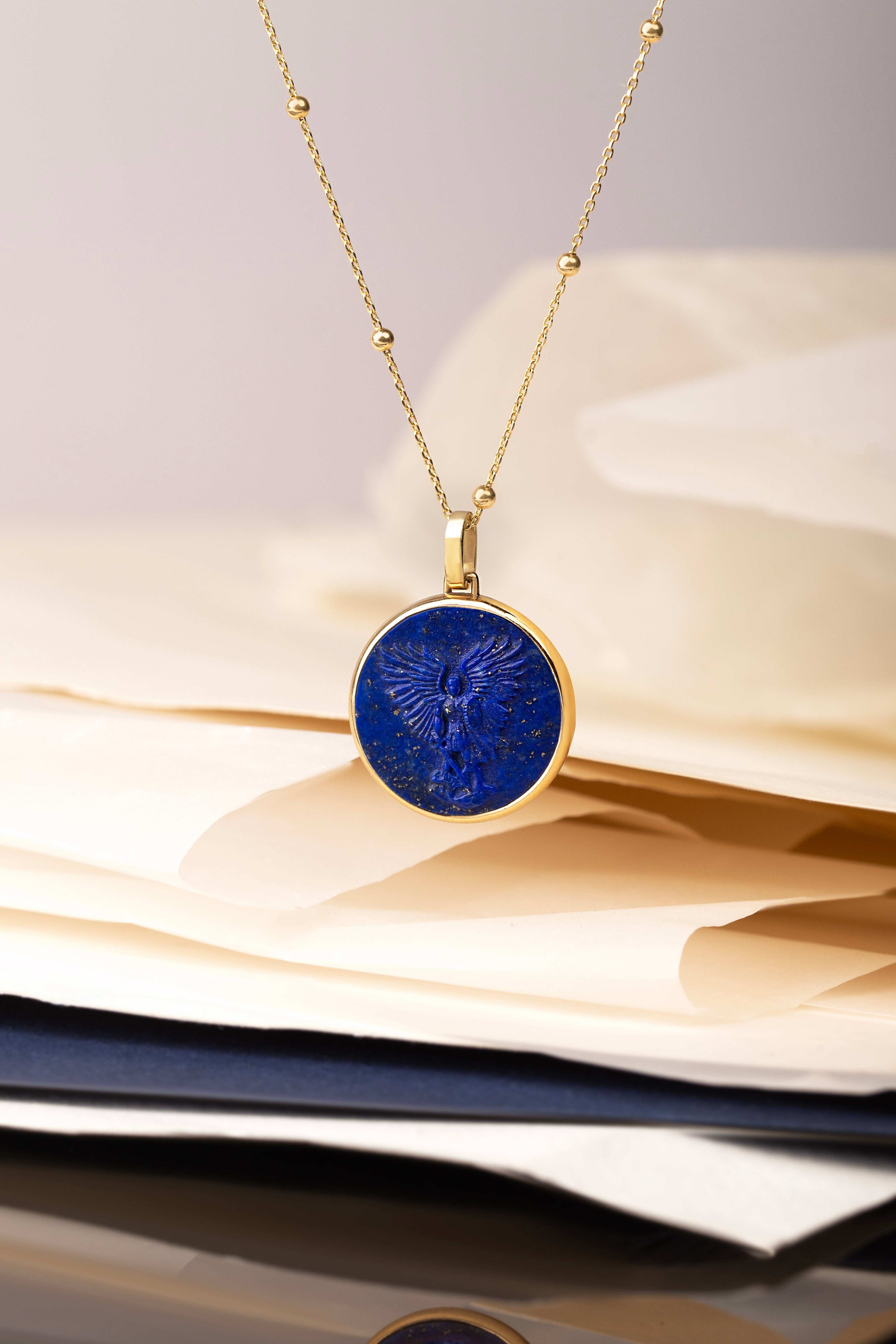 LAPIS LAZULI MICHAEL ARCHANGEL NECKLACE