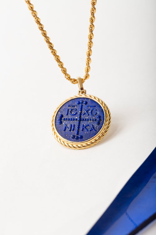 LAPIS LAZULI ICXC NIKA CROSS NECKLACE
