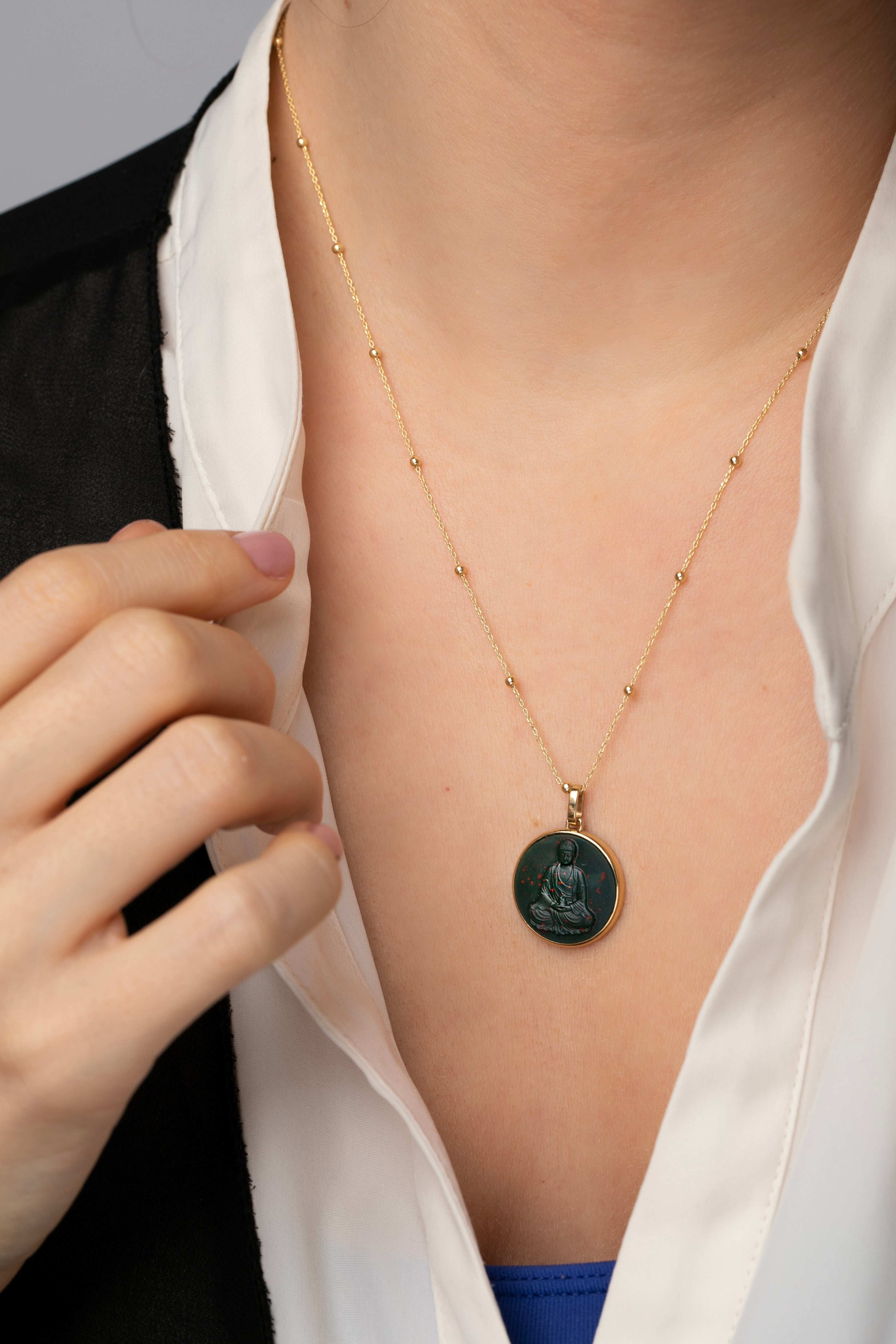 BLOODSTONE BUDDHA NECKLACE