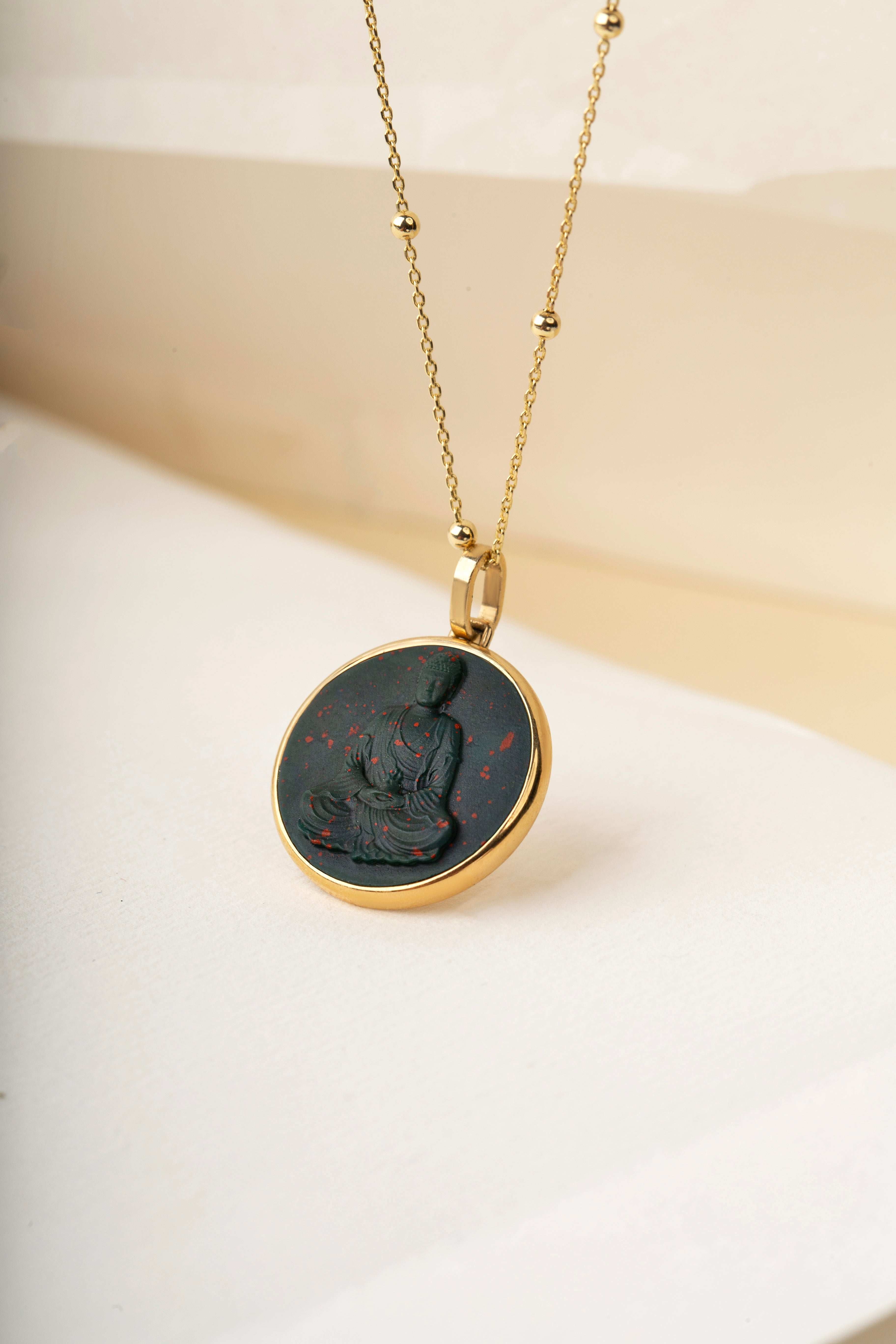 BLOODSTONE BUDDHA NECKLACE