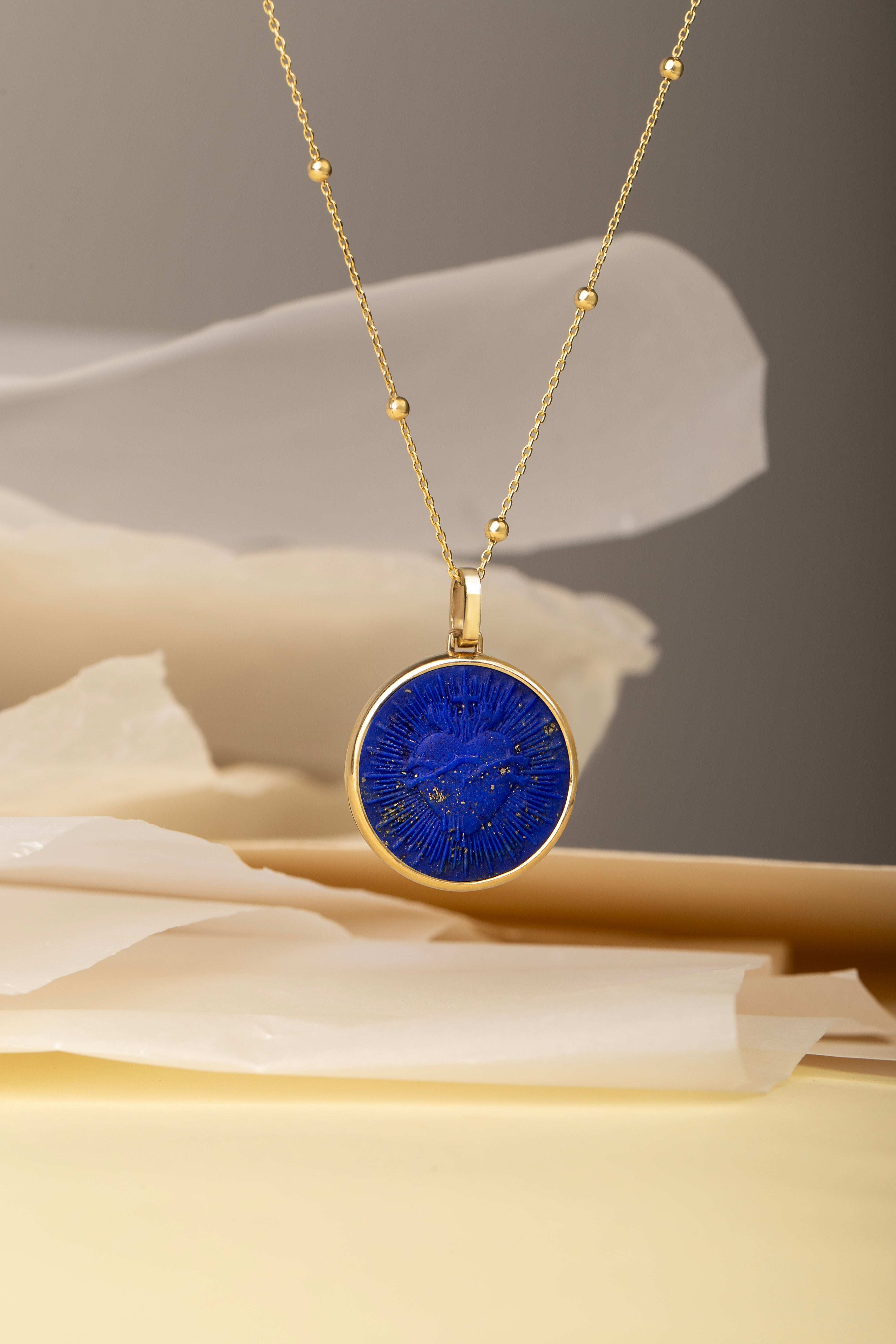 LAPIS LAZULI SACRED HEART NECKLACE
