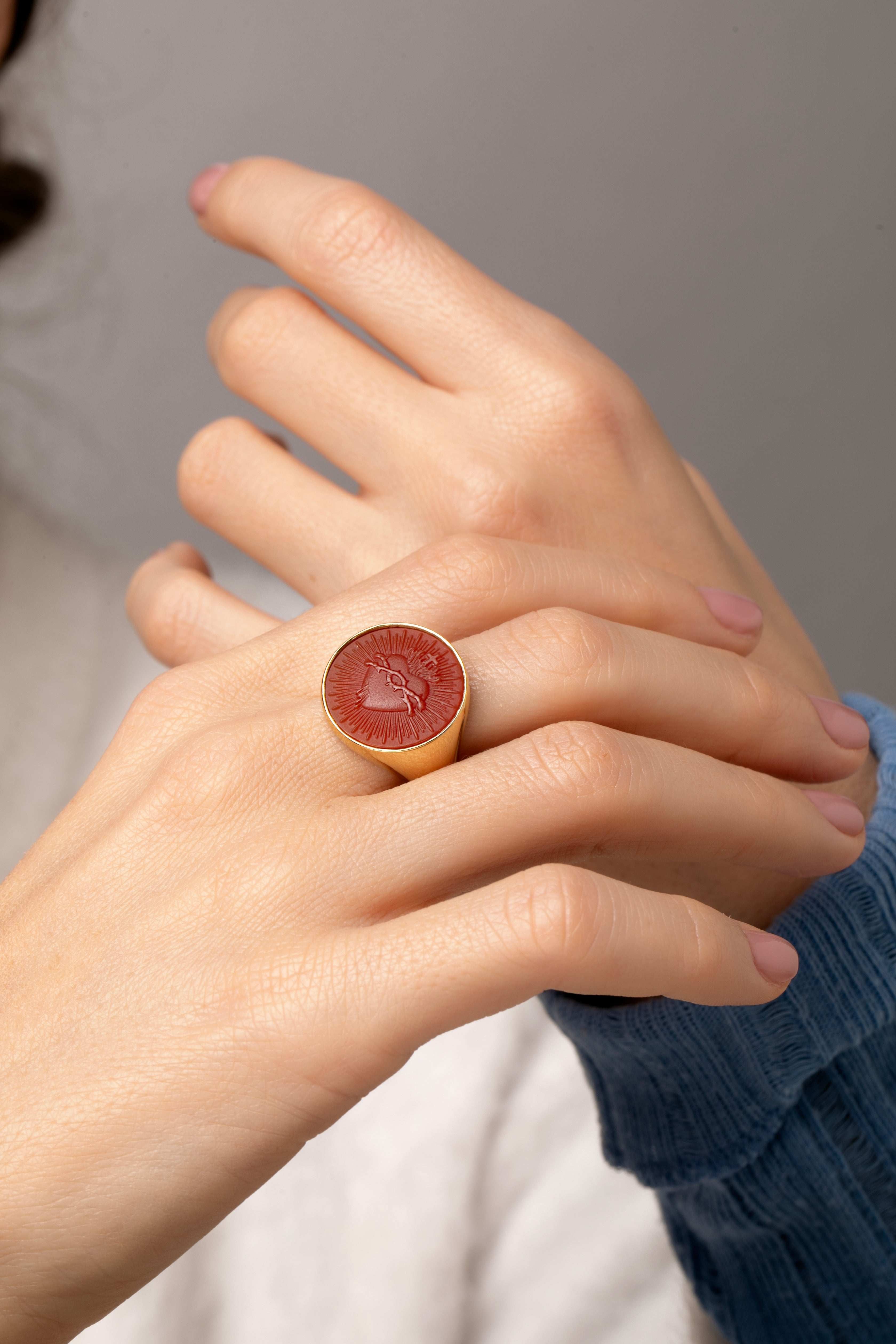 CARNELIAN SACRED HEART RING