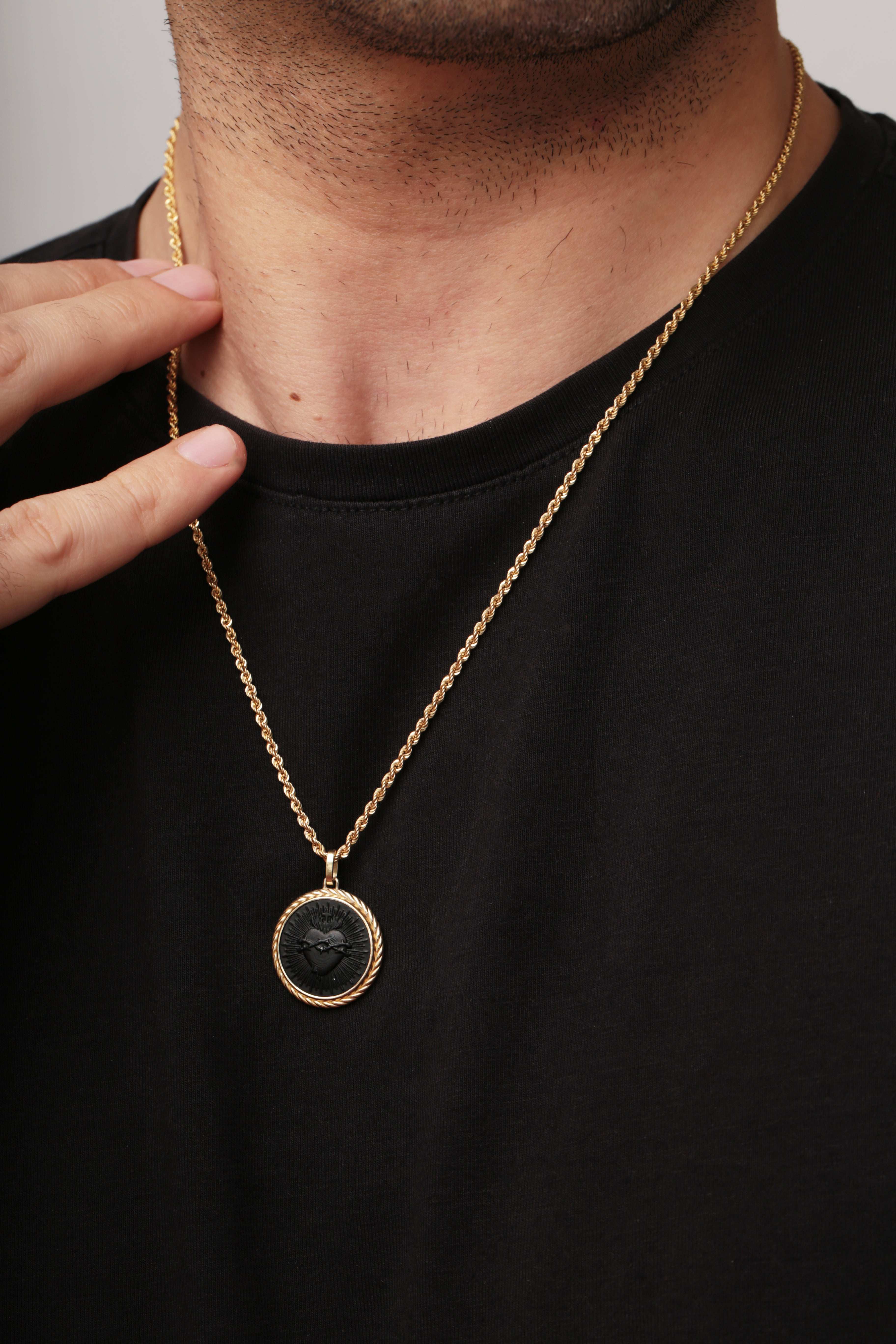 ONYX SACRED HEART NECKLACE