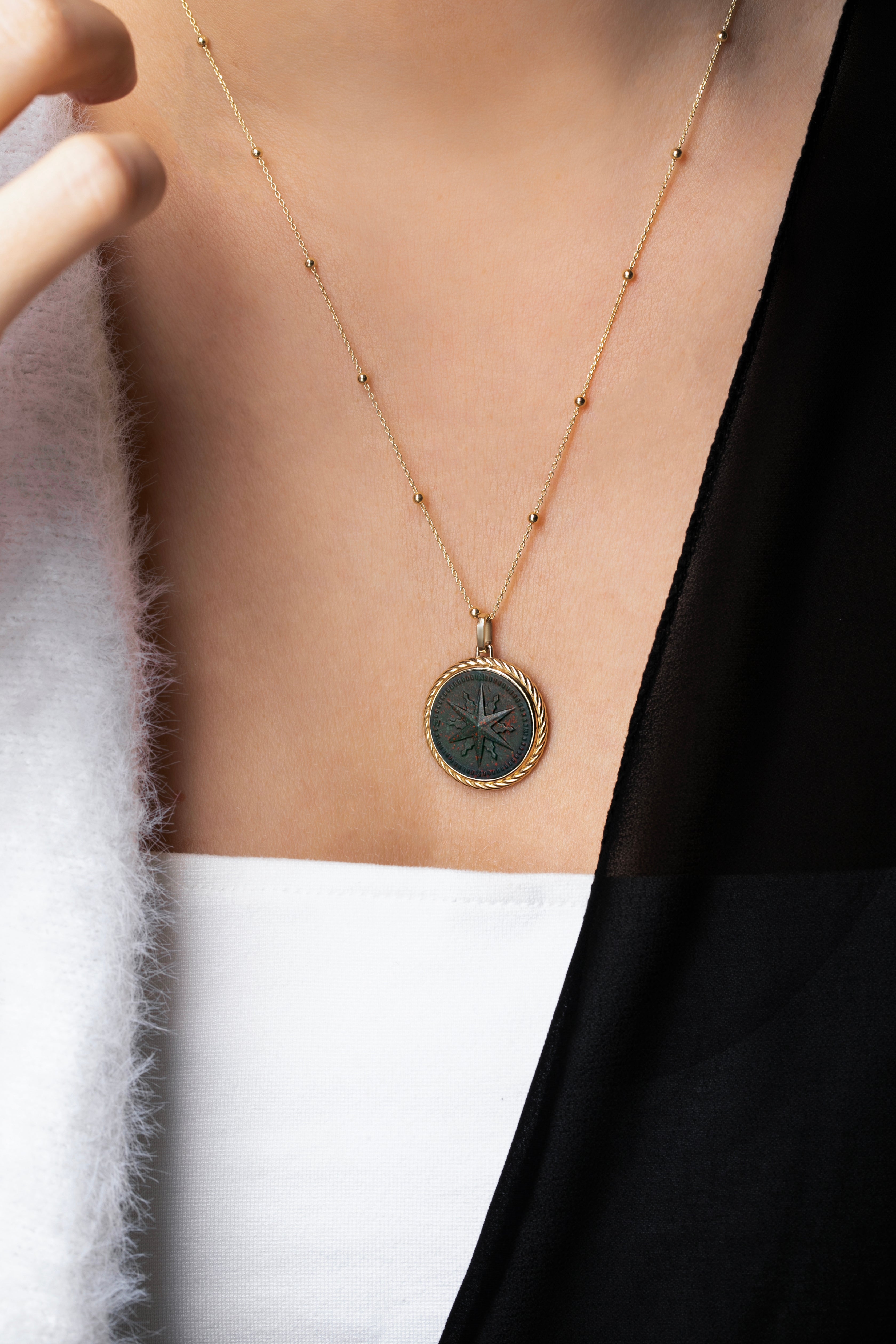 BLOODSTONE COMPASS NECKLACE