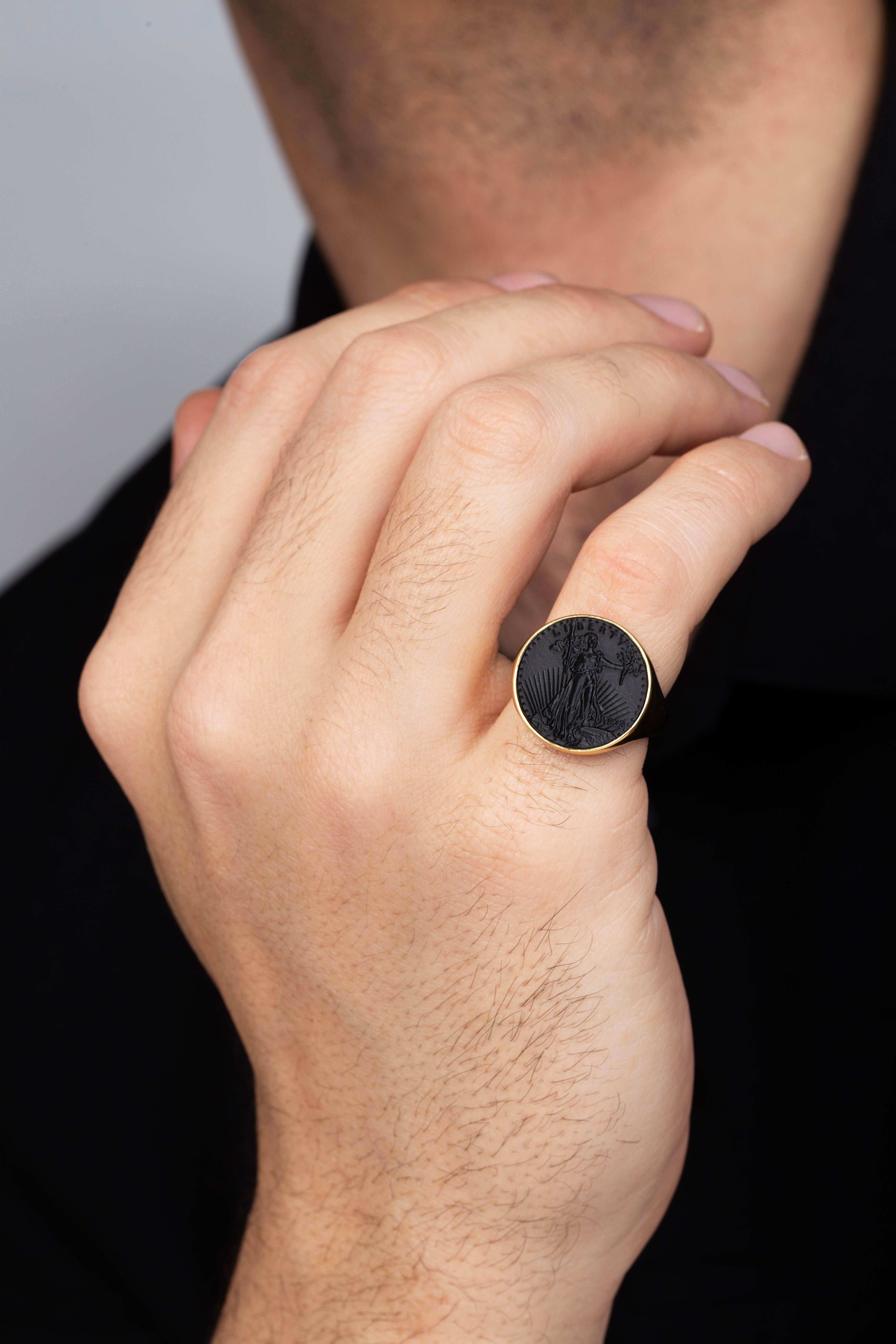 ONYX AMERICAN EAGLE COIN RING