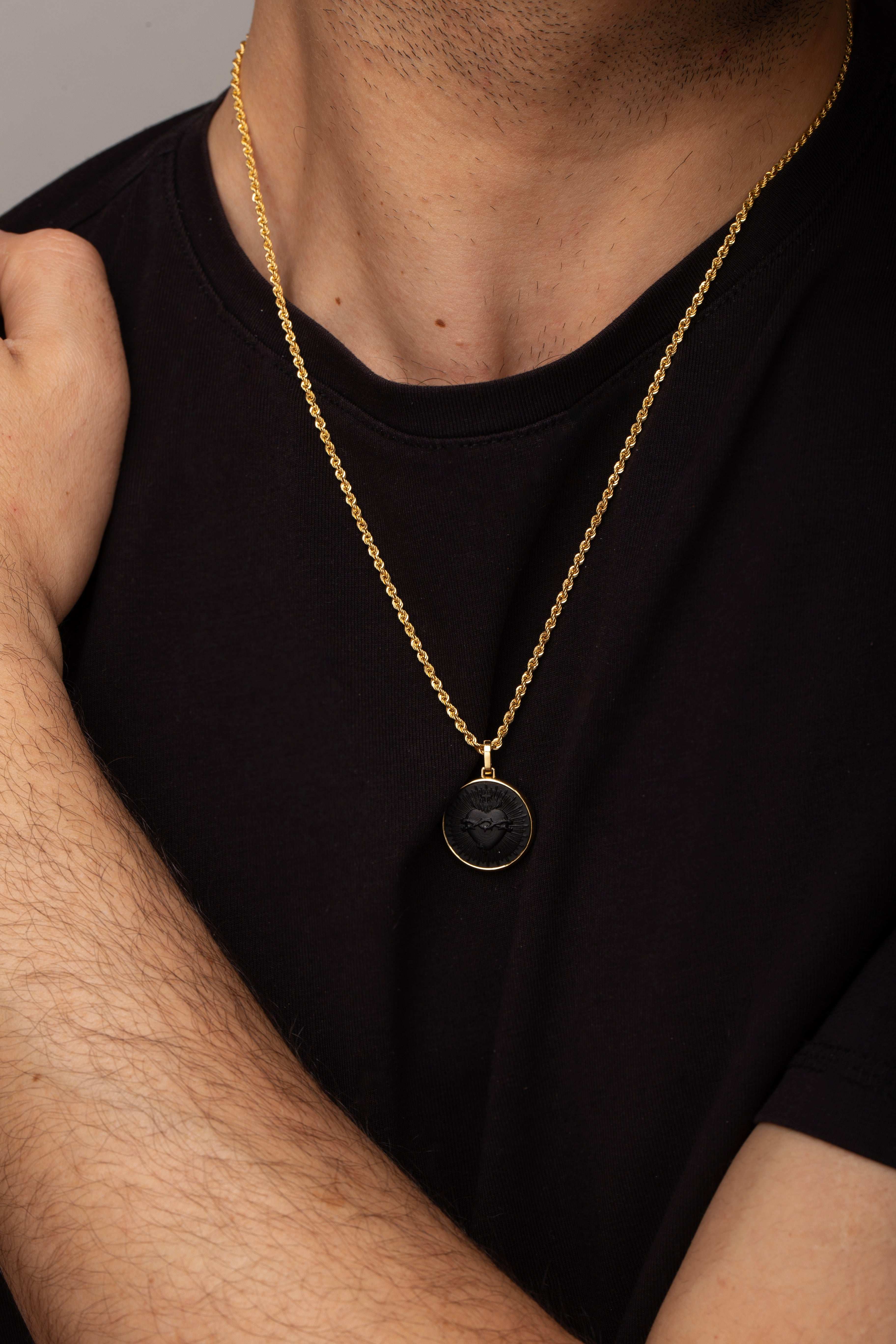 ONYX SACRED HEART NECKLACE