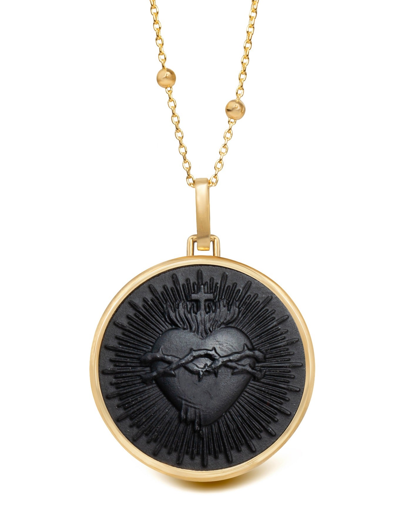 ONYX SACRED HEART NECKLACE