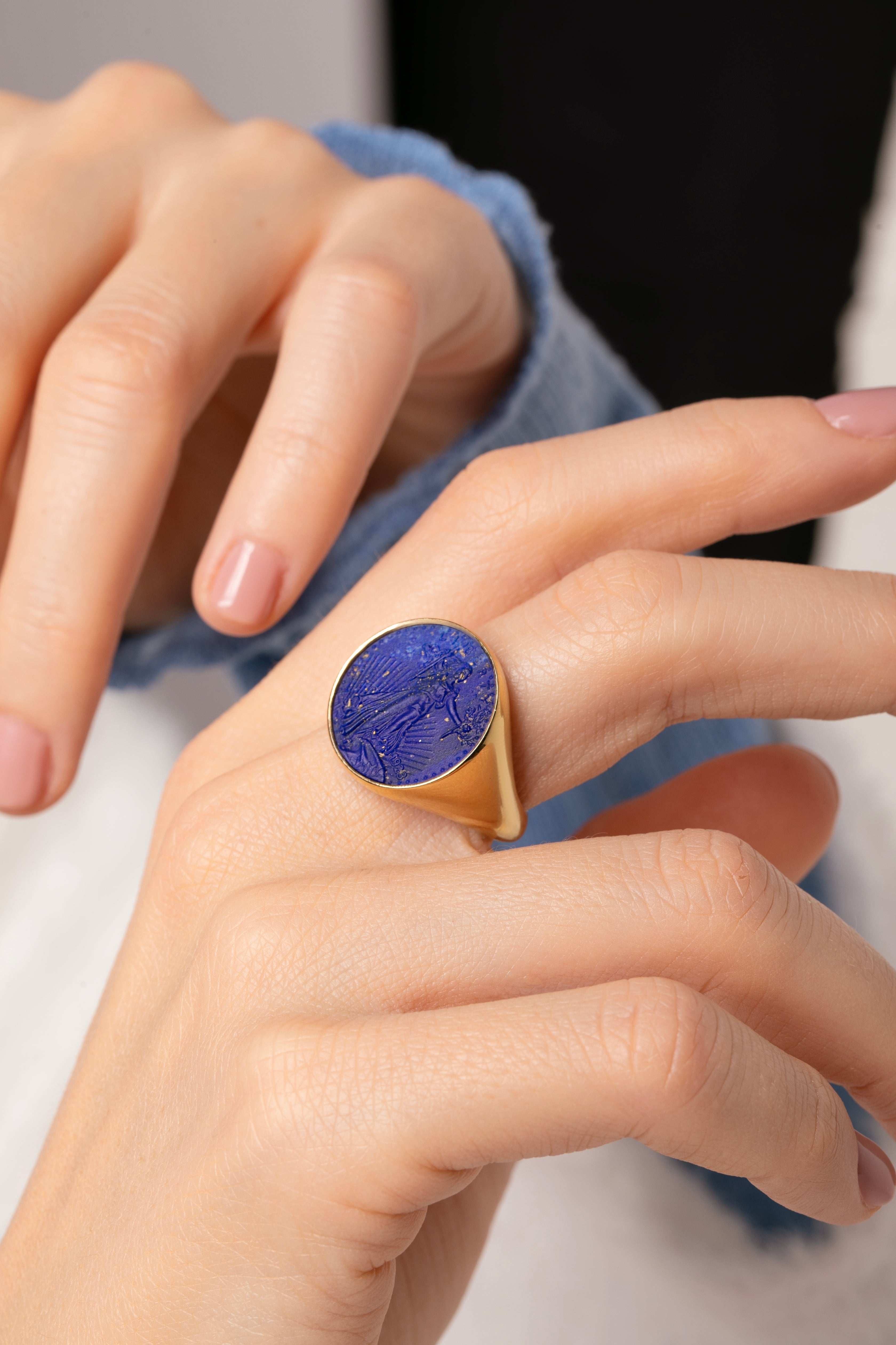 LAPIS LAZULI AMERICAN EAGLE COIN RING