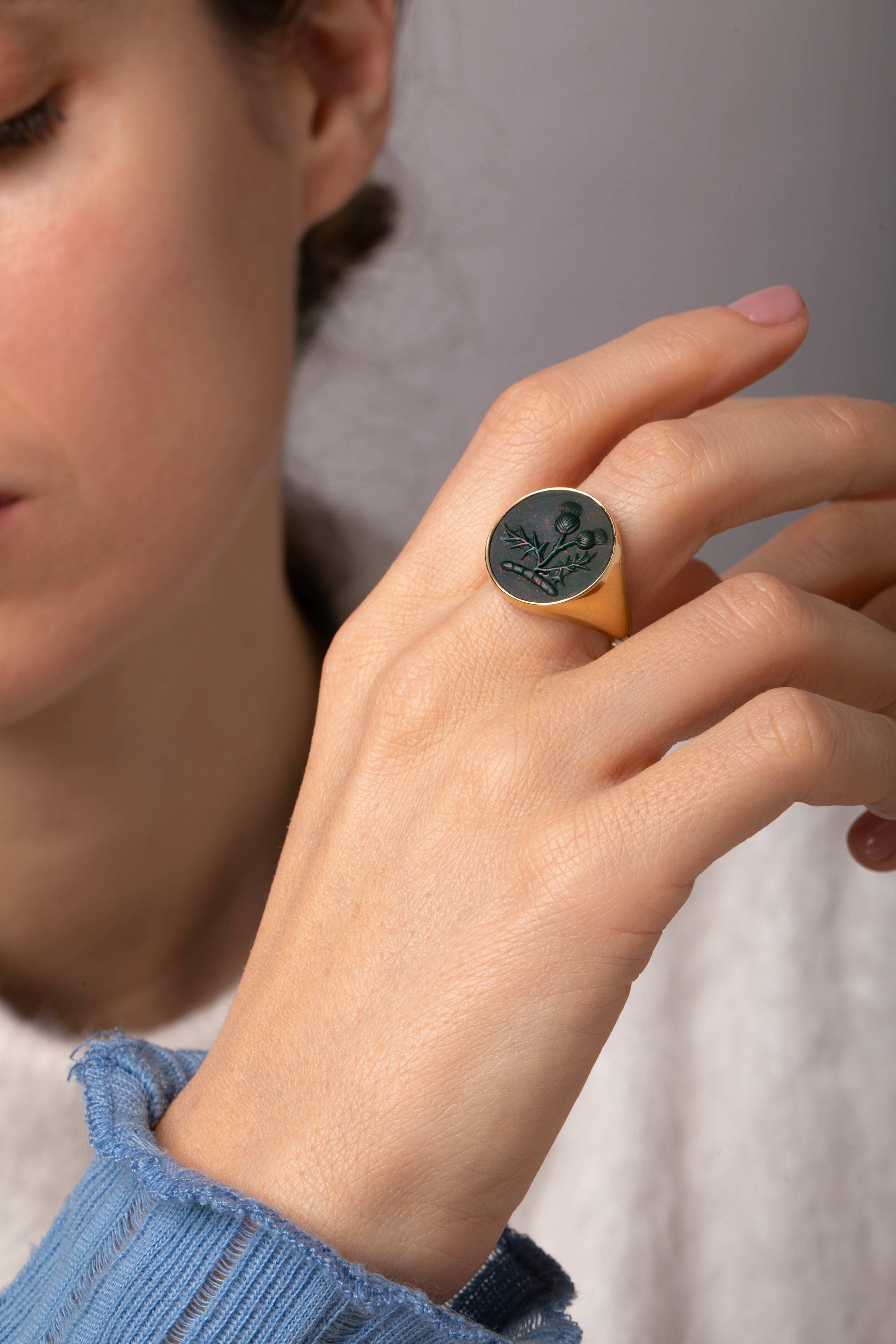 BLOODSTONE THISTLE RING