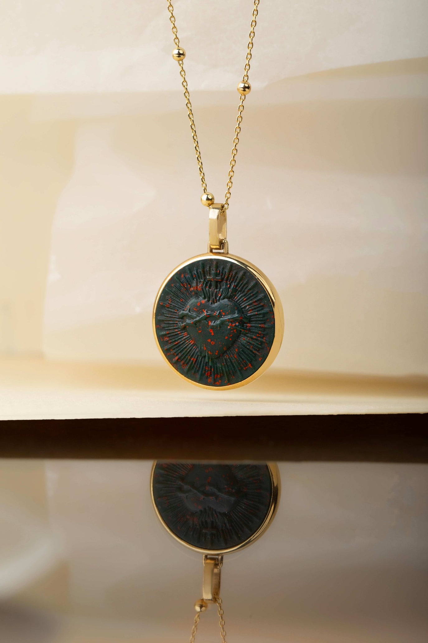 BLOODSTONE SACRED HEART NECKLACE