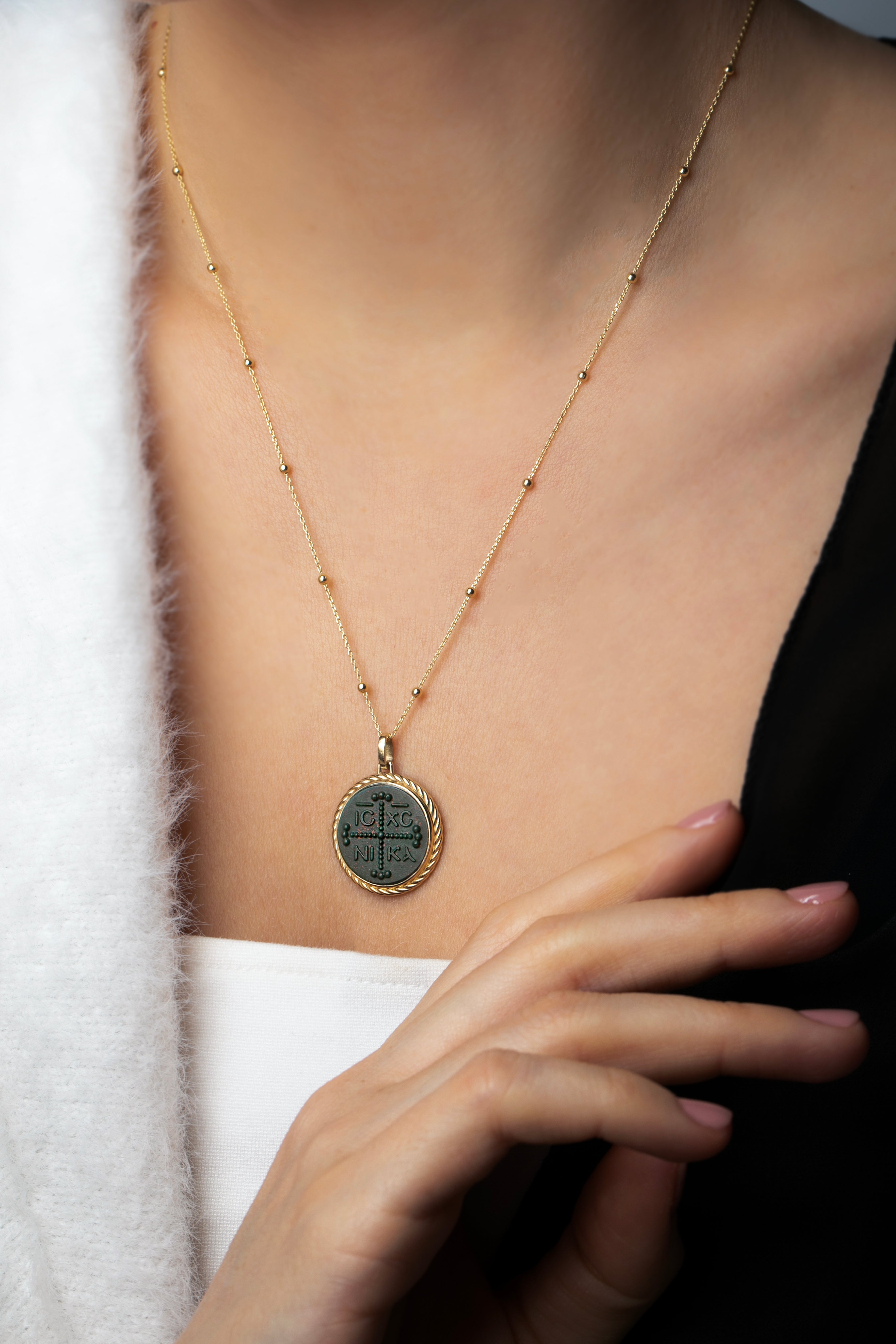 BLOODSTONE ICXC NIKA CROSS NECKLACE