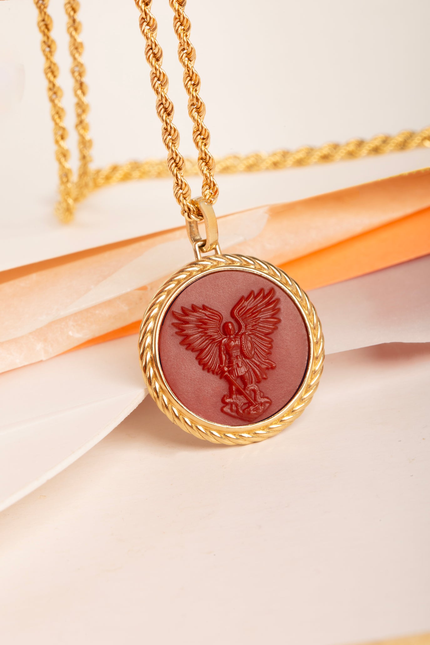 CARNELIAN MICHAEL ARCHANGEL NECKLACE