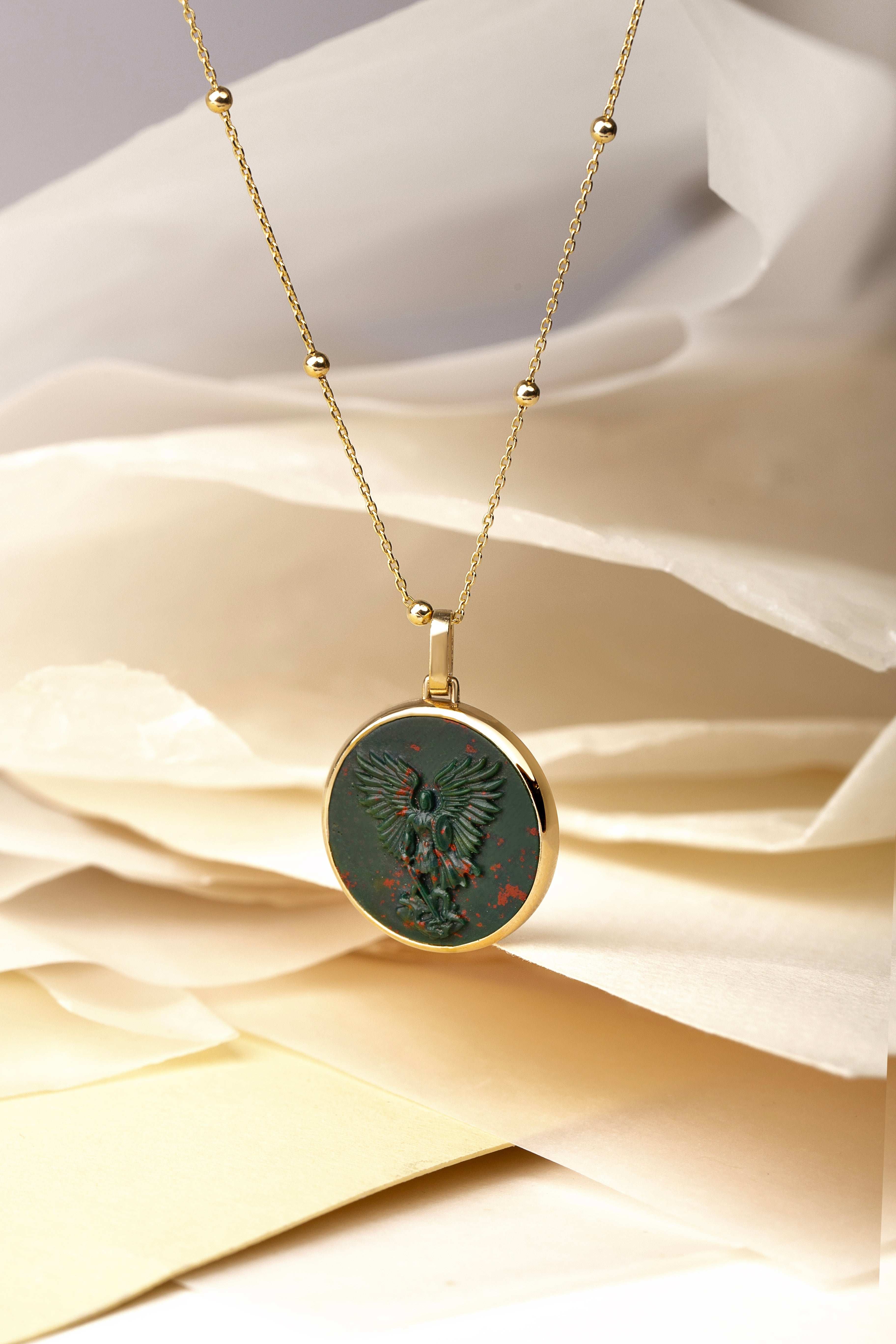 BLOODSTONE MICHAEL ARCHANGEL NECKLACE