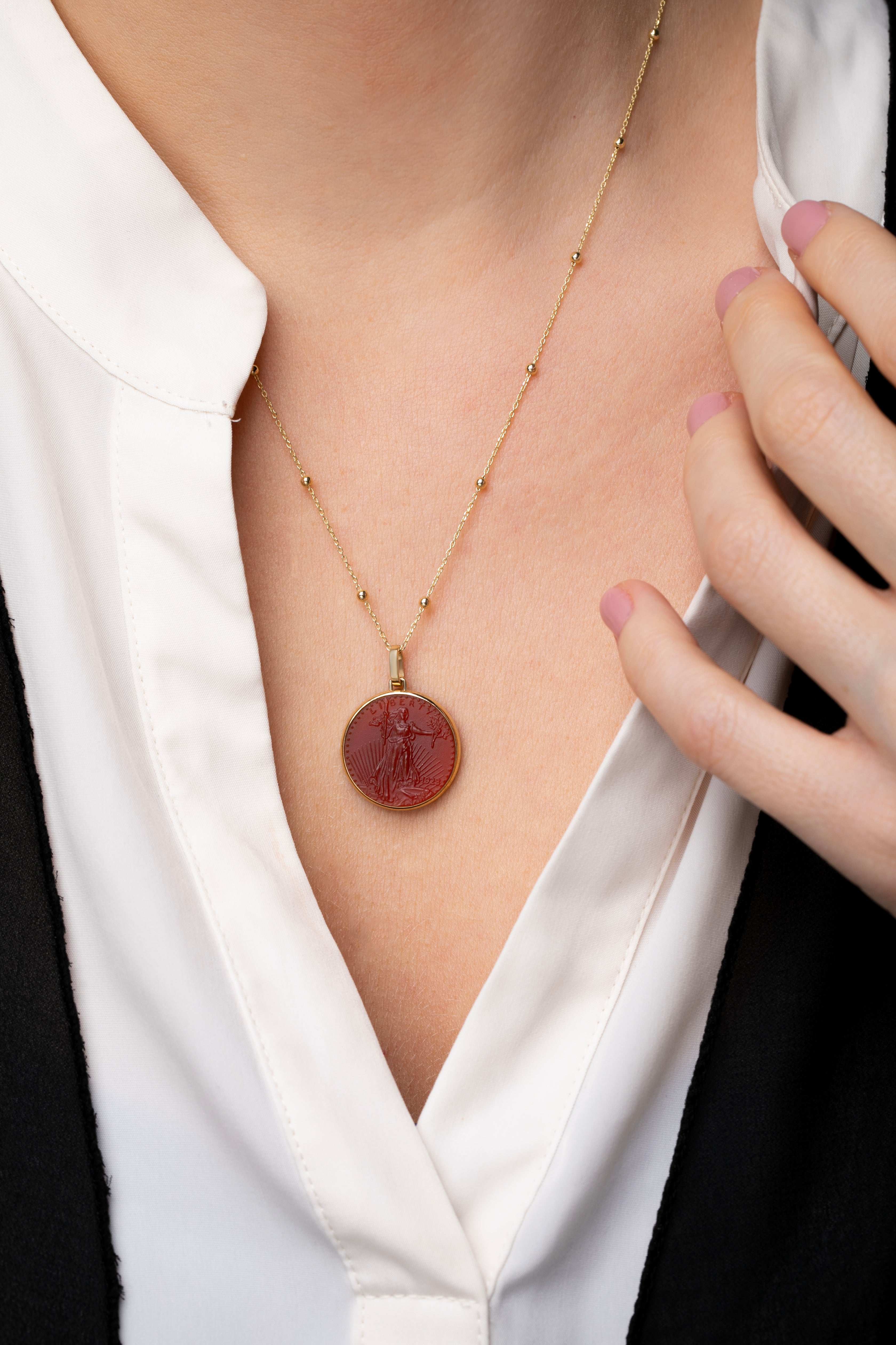 CARNELIAN AMERICAN EAGLE COIN NECKLACE