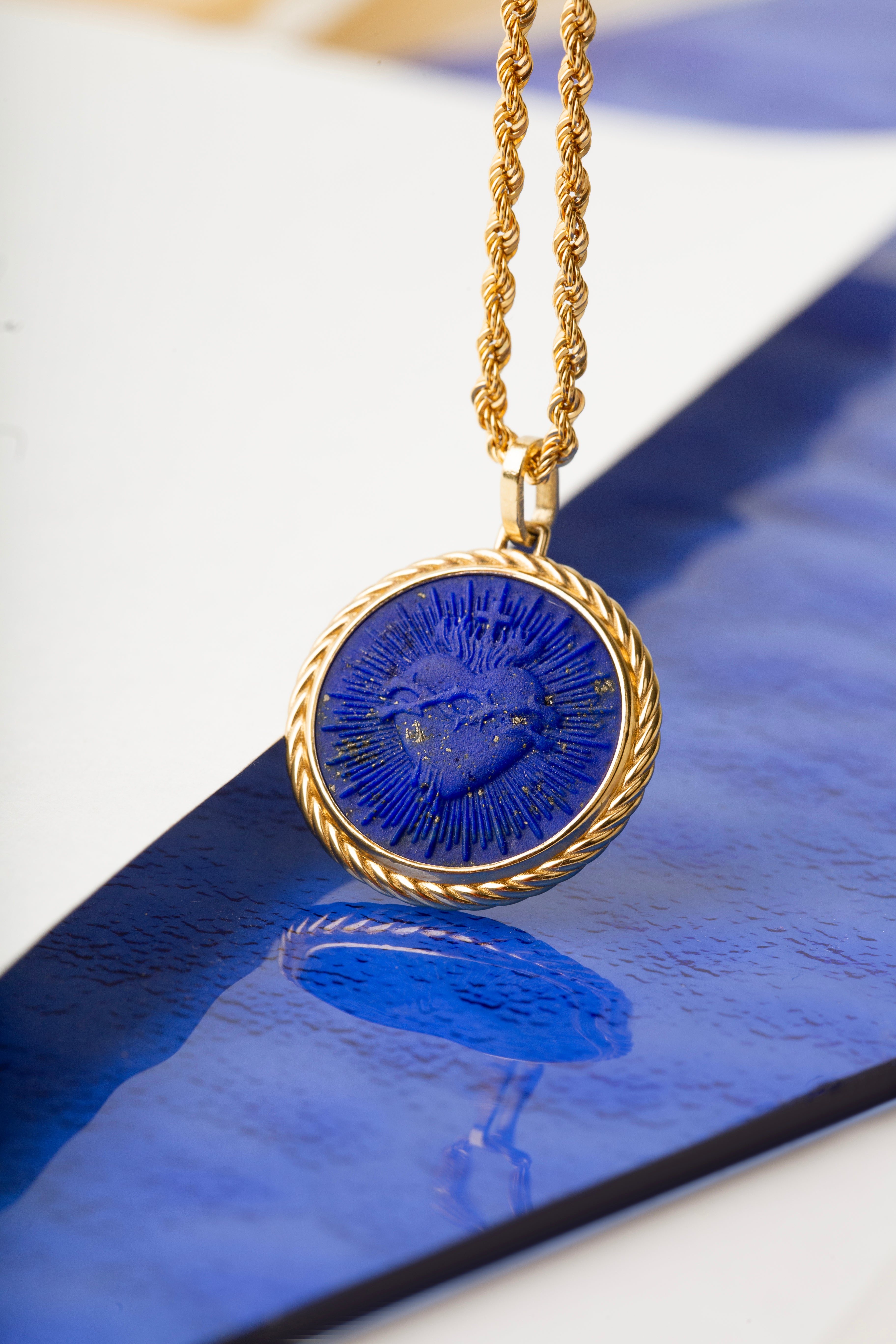 LAPIS LAZULI SACRED HEART NECKLACE