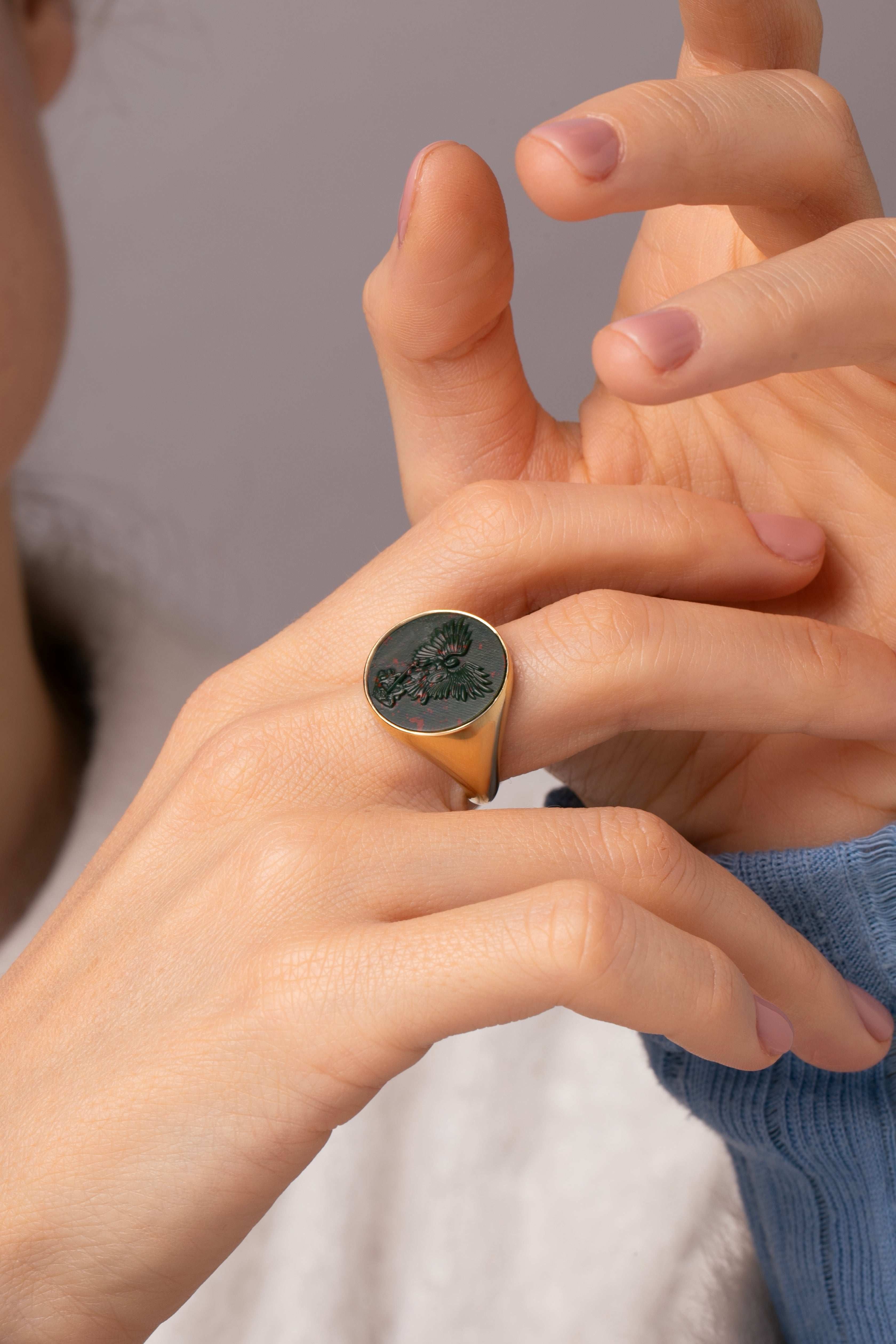 BLOODSTONE MICHAEL ARCHANGEL RING