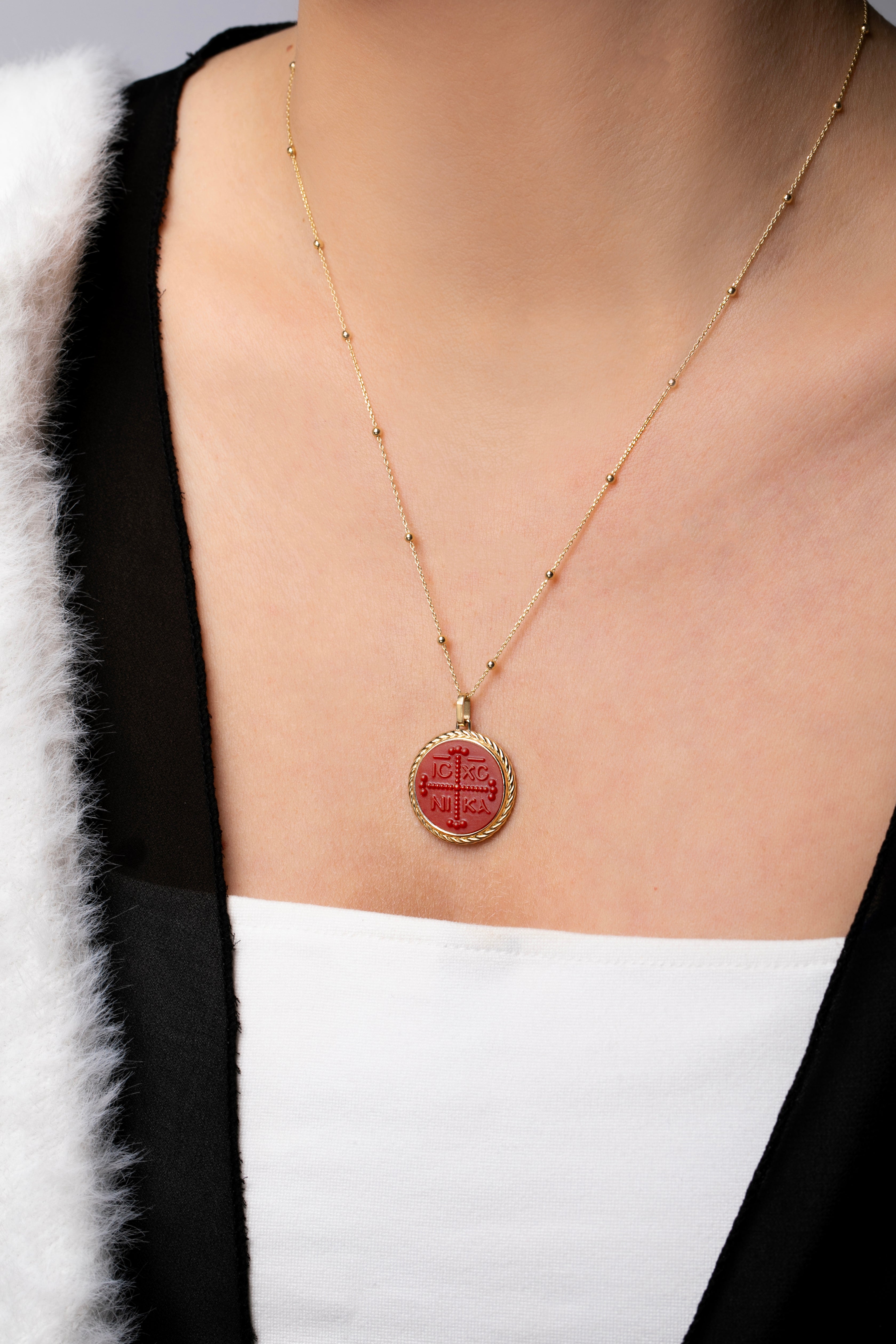 CARNELIAN ICXC NIKA CROSS NECKLACE
