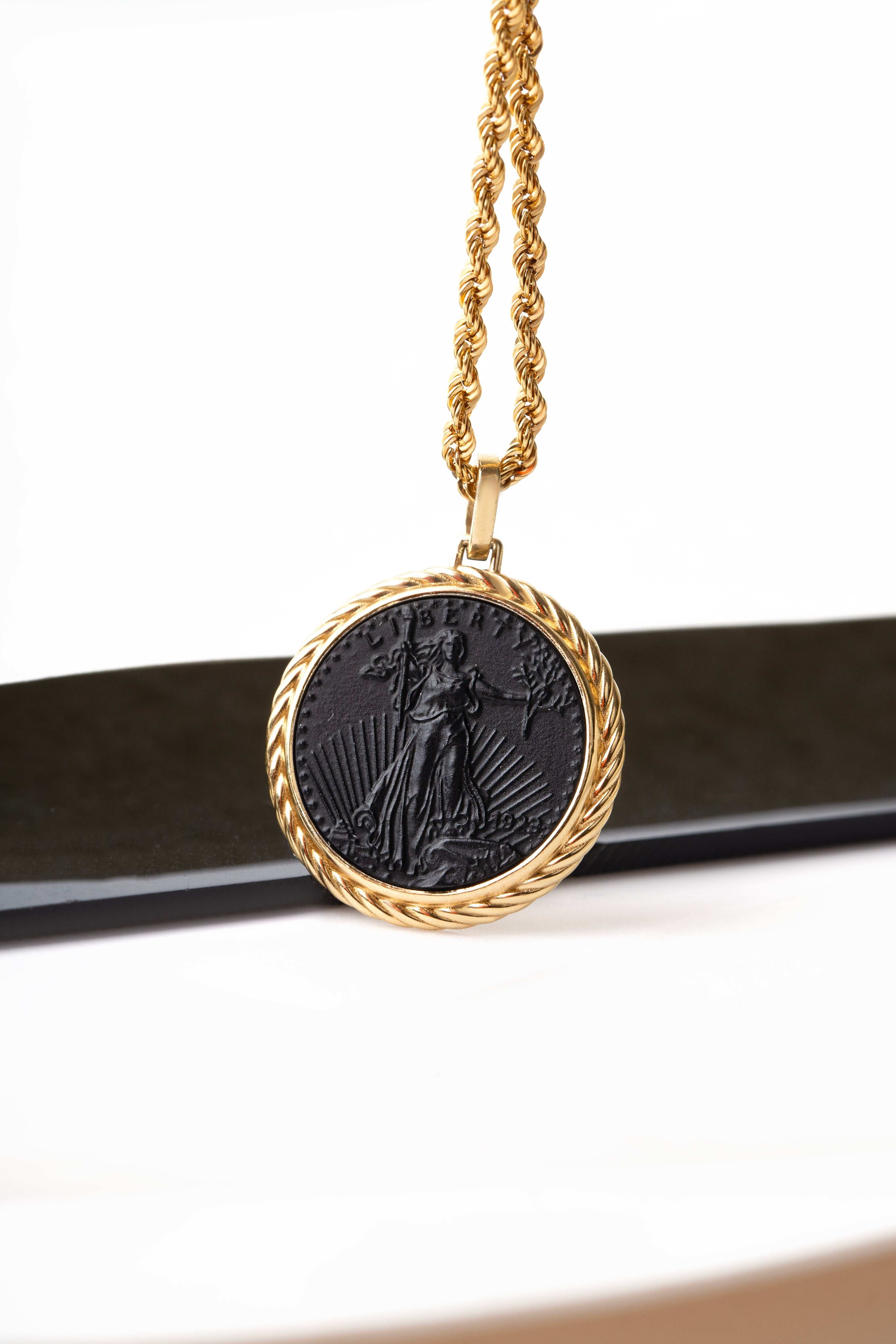 ONYX AMERICAN EAGLE COIN NECKLACE