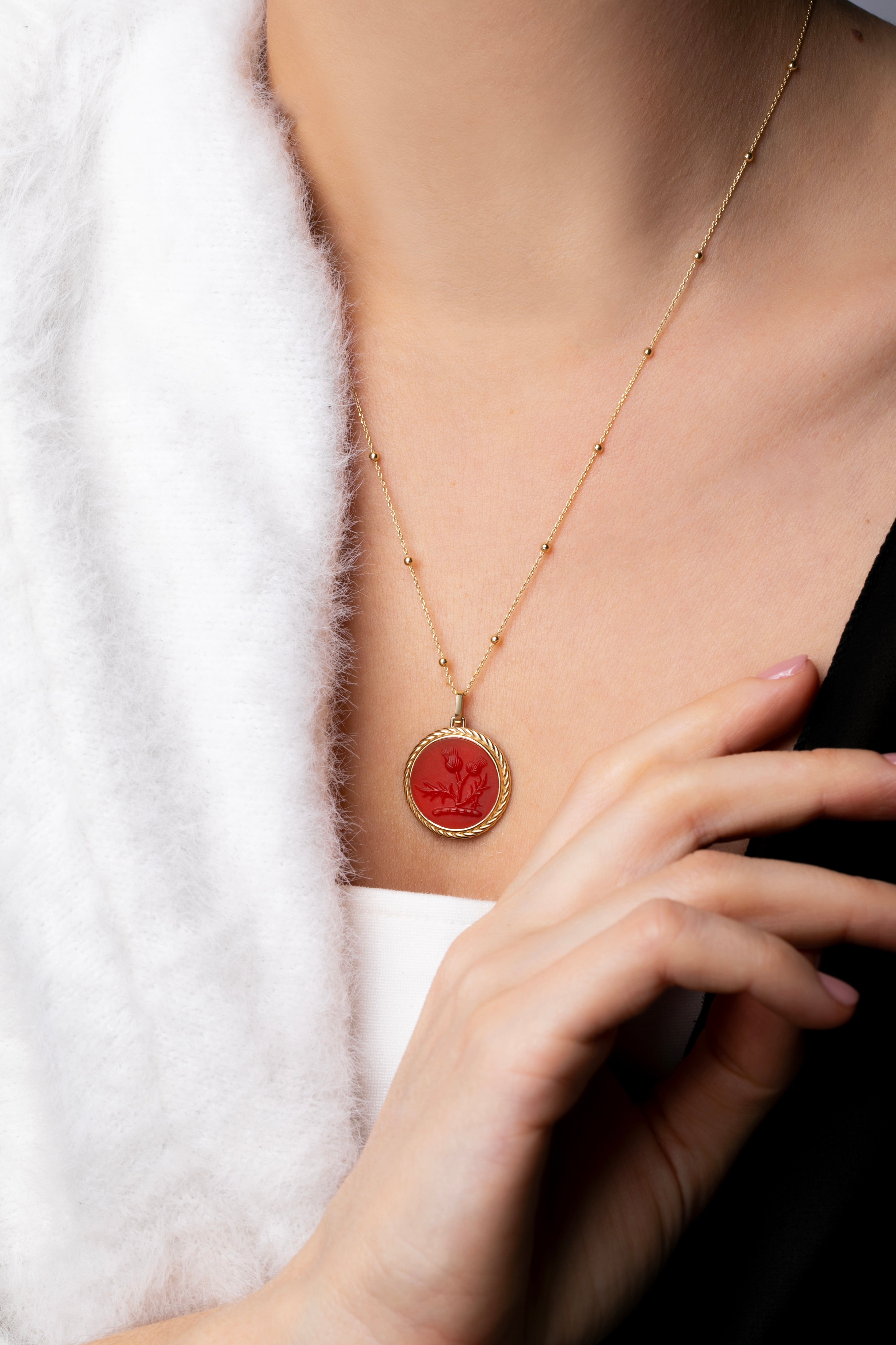 CARNELIAN THISTLE NECKLACE