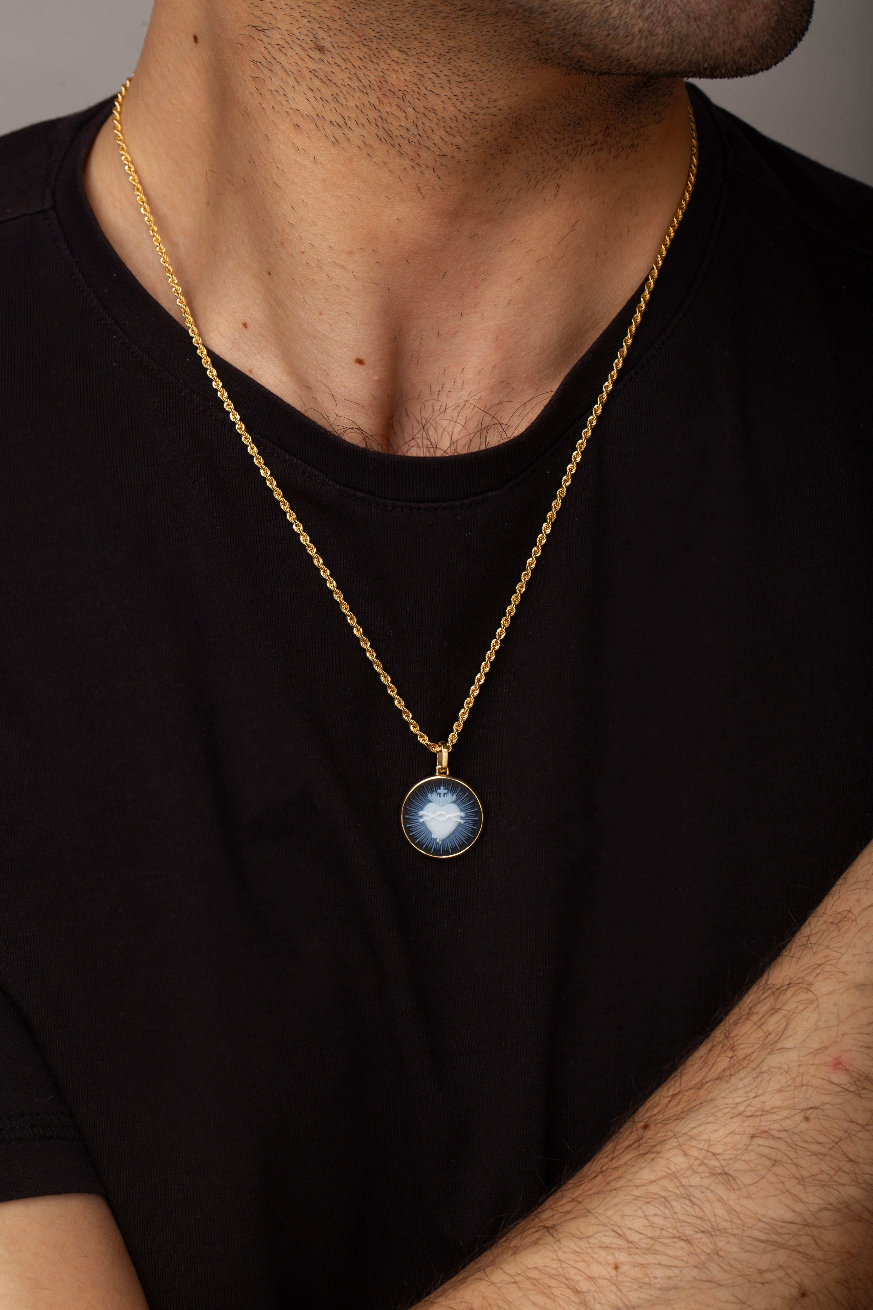 SARDONYX SACRED HEART NECKLACE