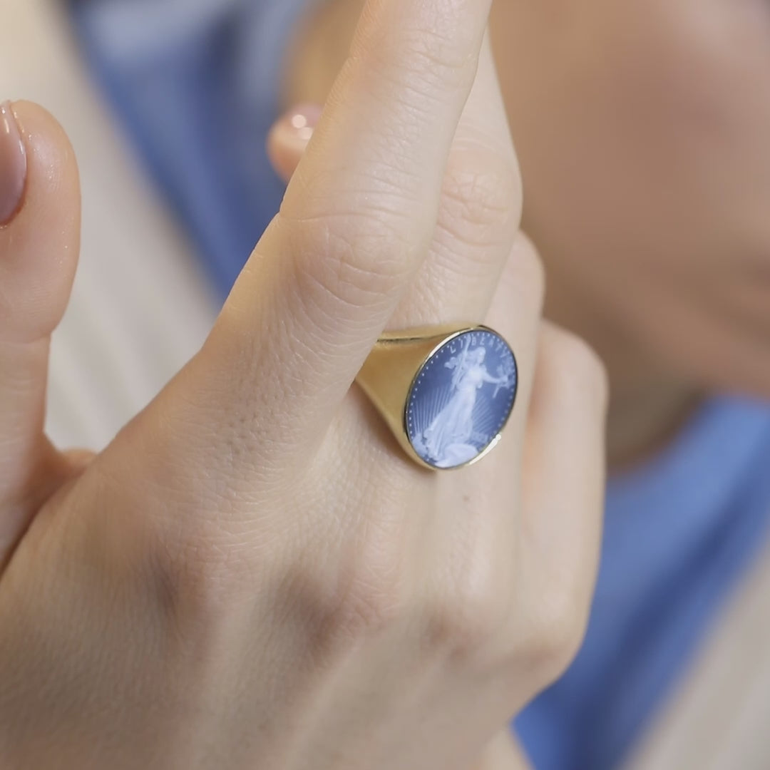 SARDONYX AMERICAN EAGLE COIN RING
